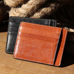 Leather Mens Slim Front Pocket Wallet Card Wallet Black Card Wallet for Men