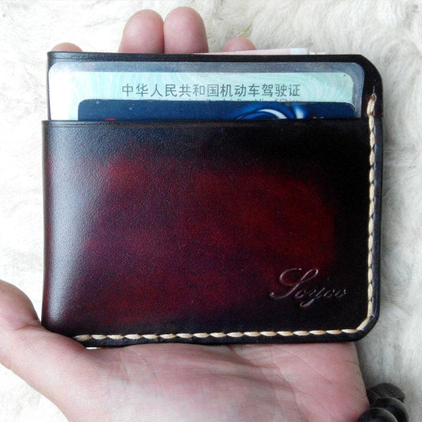 Leather Mens Slim Front Pocket Wallets Dark Brown Leather Cards Wallet for Men - imessengerbags