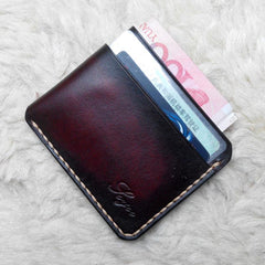 Leather Mens Slim Front Pocket Wallets Dark Brown Leather Cards Wallet for Men - imessengerbags