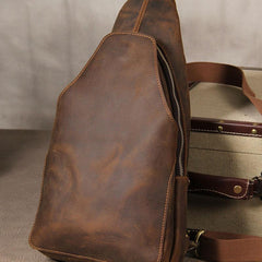 Leather Mens Sling Bag Cool Crossbody Bag Brown Chest Bag for men