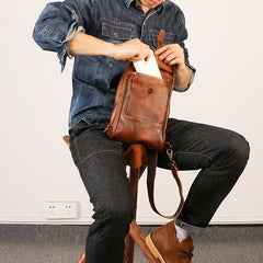 Leather Mens Sling Bag Sling Shoulder Bag Sling Backpack for men - imessengerbags
