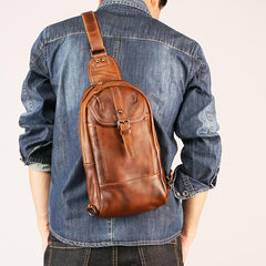 Leather Mens Sling Bag Sling Shoulder Bag Sling Backpack for men - imessengerbags