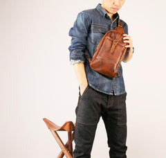 Leather Mens Sling Bag Sling Shoulder Bag Sling Backpack for men - imessengerbags