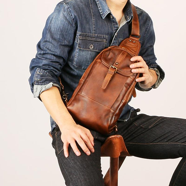 Leather Mens Sling Bag Sling Shoulder Bag Sling Backpack for men - imessengerbags
