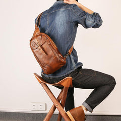 Leather Mens Sling Bag Sling Shoulder Bag Sling Backpack for men - imessengerbags