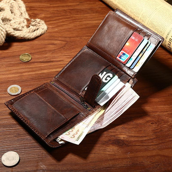Leather Mens Small Wallet Slim Trifold Vintage Wallet for Mens - imessengerbags