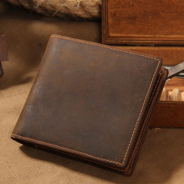 Leather Mens Vintage Leather Wallet Men Small Wallets Bifold for Men - imessengerbags