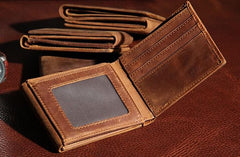 Leather Mens Vintage Leather Wallet Men Small Wallets Trifold for Men - imessengerbags