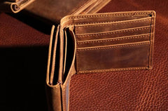 Leather Mens Vintage Leather Wallet Men Small Wallets Trifold for Men - imessengerbags