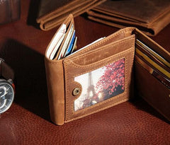 Leather Mens Vintage Leather Wallet Men Small Wallets Trifold for Men - imessengerbags