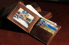 Leather Mens Vintage Leather Wallet Men Small Wallets Trifold for Men - imessengerbags