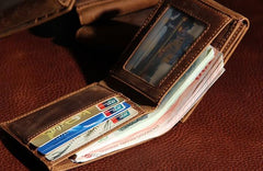 Leather Mens Vintage Leather Wallet Men Small Wallets Trifold for Men - imessengerbags