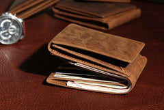 Leather Mens Vintage Leather Wallet Men Small Wallets Trifold for Men - imessengerbags