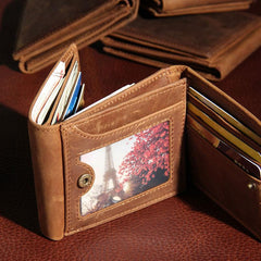 Leather Mens Vintage Leather Wallet Men Small Wallets Trifold for Men - imessengerbags