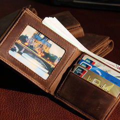 Leather Mens Vintage Leather Wallet Men Small Wallets Trifold for Men - imessengerbags