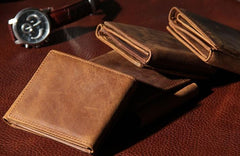 Leather Mens Vintage Leather Wallet Men Small Wallets Trifold for Men - imessengerbags