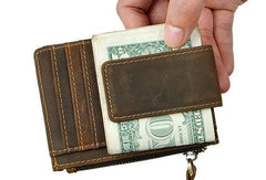 Leather Mens Wallet Cool Slim Front Pocket Wallet Money Clip for Men - imessengerbags