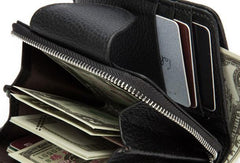 Leather Mens Wallet billfold Zipper Bifold Wallet Vintage Wallet for Men - imessengerbags