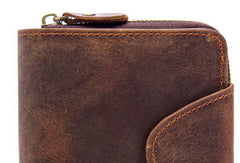 Leather Mens Wallet billfold Zipper Bifold Wallet Vintage Wallet for Men - imessengerbags