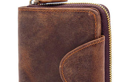 Leather Mens Wallet billfold Zipper Bifold Wallet Vintage Wallet for Men - imessengerbags