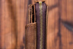 Leather Mens Wallet billfold Zipper Bifold Wallet Vintage Wallet for Men - imessengerbags