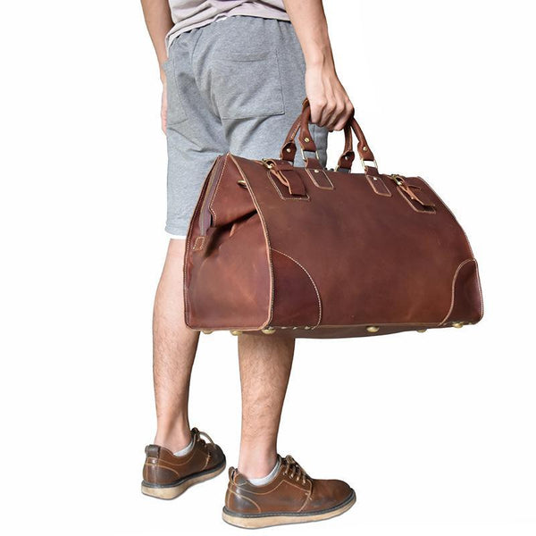 Cool Leather Mens Large Weekender Bag Vintage Travel Bag Duffle Bag for Men