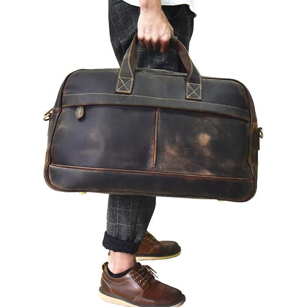 Cool Leather Vintage Mens Weekender Bag Travel Bag Duffle Bag for Men