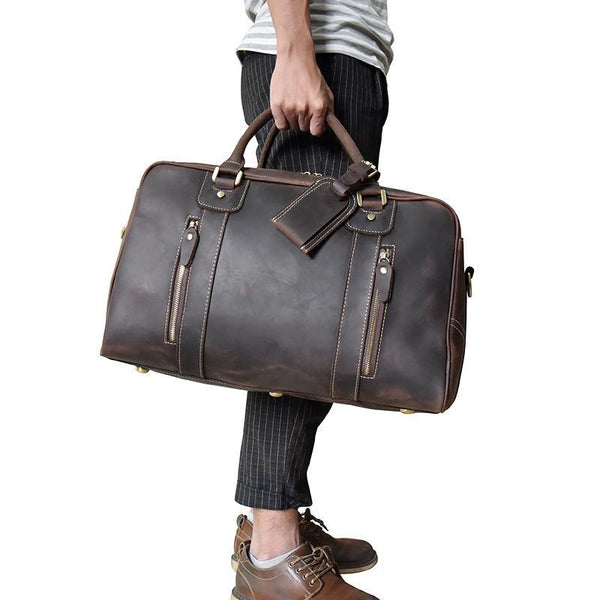 Vintage Leather Mens Weekender Bag Vintage Cool Travel Bag Duffle Bag for Men - imessengerbags