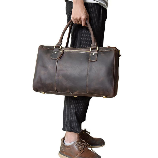 Cool Leather Mens Weekender Bag Vintage Travel Bag Duffle Bag for Men