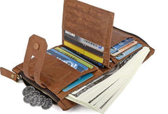 Cool Leather Mens Zip Wallet billfold Slim Bifold Wallet Card Wallet for Men - imessengerbags