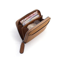 Leather Mens Zipper Front Pocket Wallet Card Wallet Slim Small Change Wallet for Men