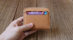 Leather Mens Zipper Front Pocket Wallet Card Wallet Slim Small Change Wallet for Men