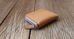 Leather Mens Zipper Front Pocket Wallet Card Wallet Slim Small Change Wallet for Men