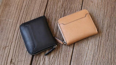 Leather Mens Zipper Front Pocket Wallet Card Wallet Slim Small Change Wallet for Men