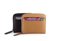 Leather Mens Zipper Front Pocket Wallet Card Wallet Slim Small Change Wallet for Men
