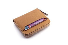 Leather Mens Zipper Front Pocket Wallet Card Wallet Slim Small Change Wallet for Men