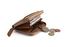 Leather Mens Zipper Front Pocket Wallet Card Wallet Slim Small Change Wallet for Men