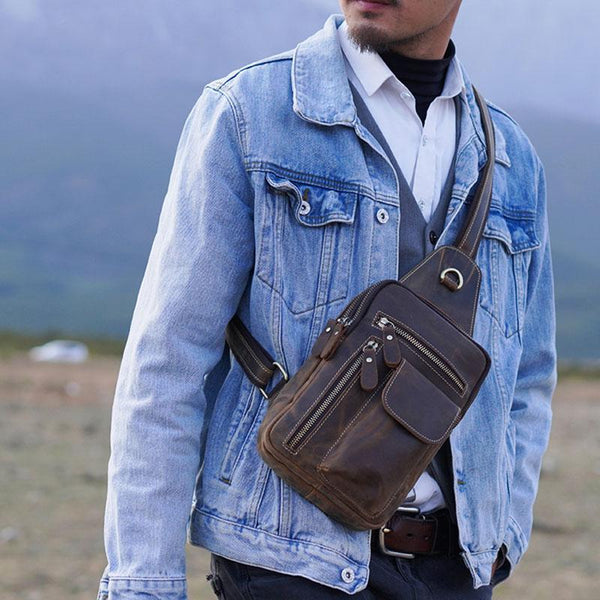 Leather Sling Bag for Men Crossbody Bag Chest Bag for men - imessengerbags