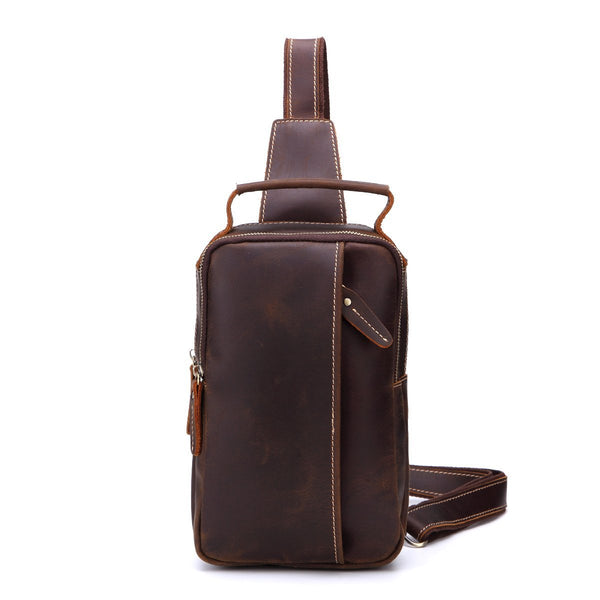 Leather Sling Bag for Men Vintage Chest Crossbody Bag For Men - imessengerbags