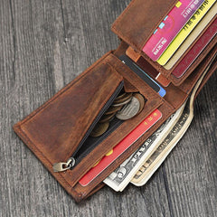 Leather Small Mens Wallet Bifold Vintage Trifold billfold Wallet for Men