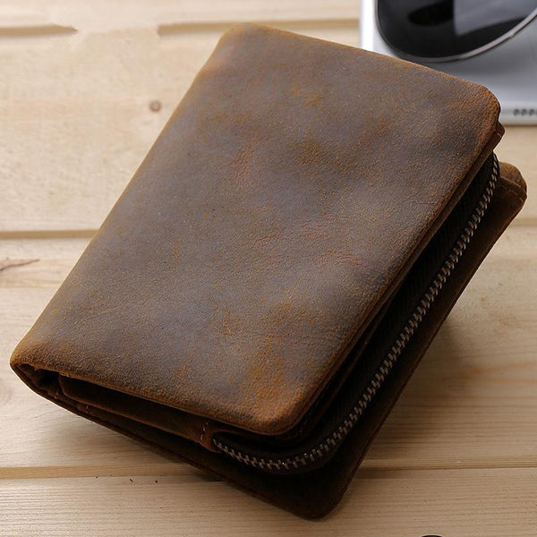 Leather Small Mens Wallet Slim Vintage Bifold Wallet for Men - imessengerbags