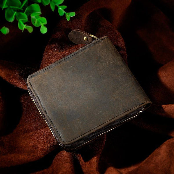 Leather Small Mens Wallet Zipper Bifold billfold Vintage Wallet for Men - imessengerbags