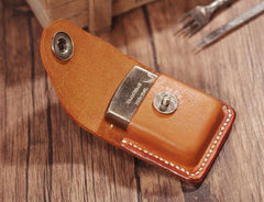 Handmade Light Brown  Leather Mens Zippo Lighter Case With Belt Loop Zippo  Standard Lighter Holders For Men