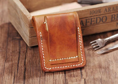 Handmade Light Brown  Leather Mens Zippo Lighter Case With Belt Loop Zippo  Standard Lighter Holders For Men