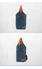 Waxed Canvas Sling Backpack Men's Sling Bag Navy Blue Chest Bag Waxed Canvas One shoulder Backpack For Men