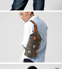 Waxed Canvas Sling Backpack Men's Sling Bag Navy Blue Chest Bag Waxed Canvas One shoulder Backpack For Men