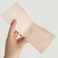 Light Beige Handmade Mens Bifold Leather Small Wallets Cool billfold Wallet for Men