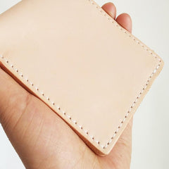 Light Beige Handmade Mens Bifold Leather Small Wallets Cool billfold Wallet for Men