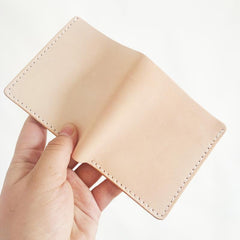 Light Beige Handmade Mens Bifold Leather Small Wallets billfold Card Wallet for Men