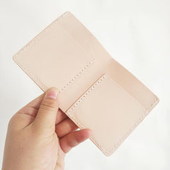 Light Beige Handmade Mens Bifold Leather Small Wallets billfold Card Wallet for Men